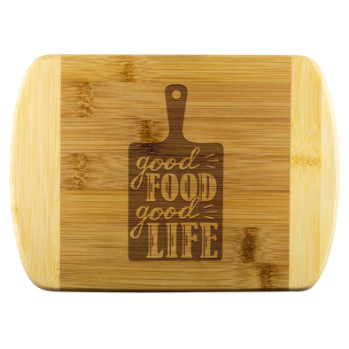 Good Food, Good Life Round Edge Bamboo Cutting Board